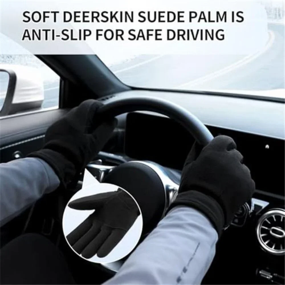 Winter Gloves for Men Women Thermal Warm Deerskin Fleece Waterproof Cold Weather